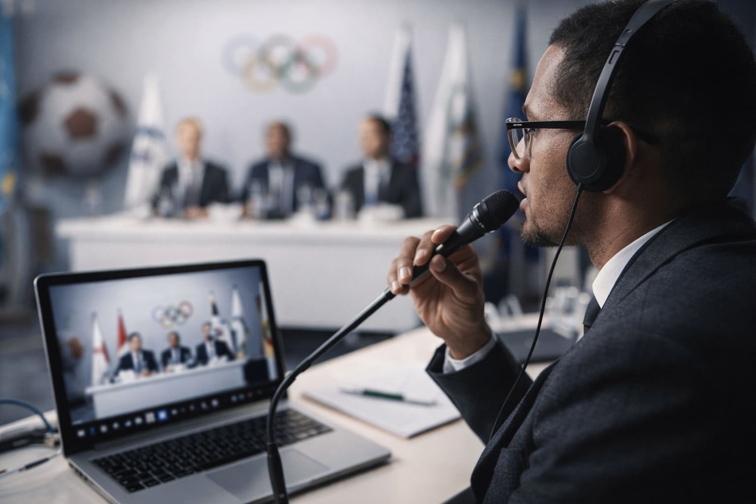 Hombre en una conferencia deportiva