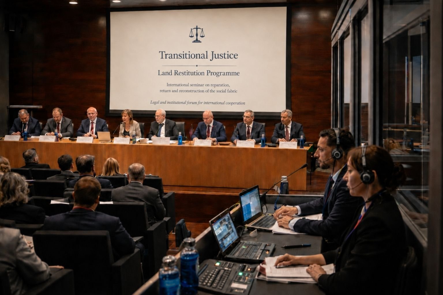 Conference interpreting at an international legal seminar on transitional justice and land restitution.